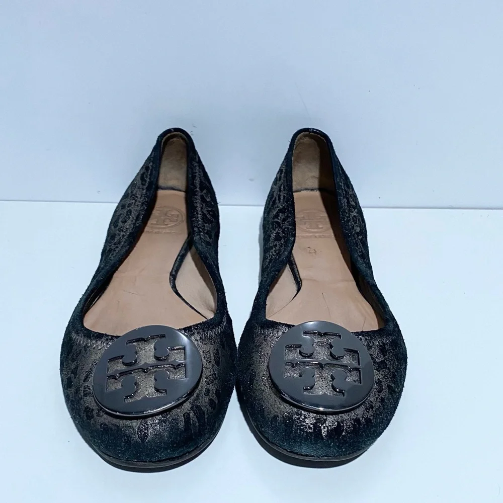 Tory Burch Luisa‎ Anthracite Metallic Women's Leopard Print Ballet Flats
